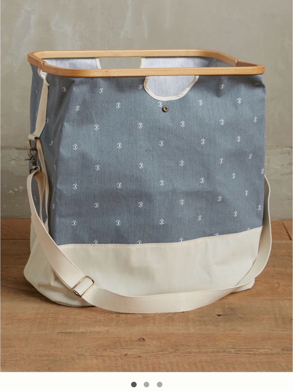 Anthropologie Alida Hamper Tote made of heavy canvas and bamboo